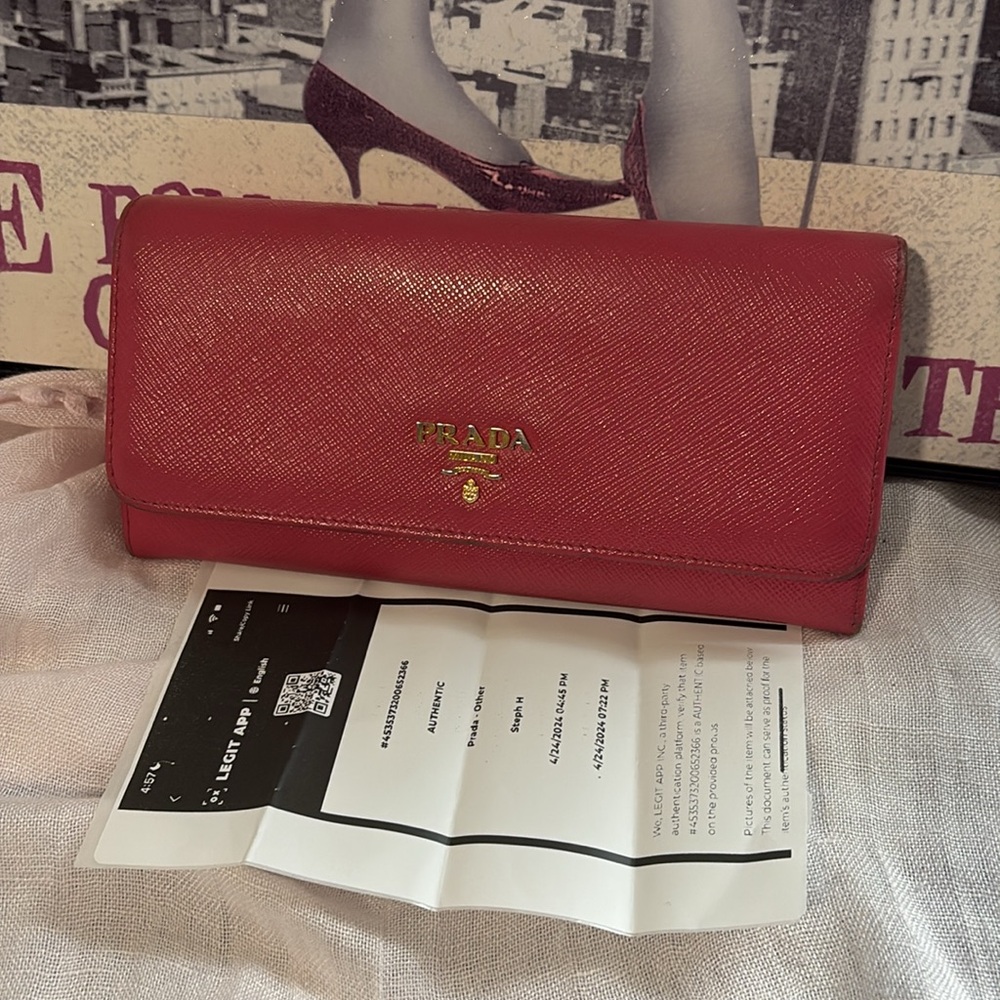 Prada Continental Wallet Pink Saffiano Metal Leather - Picture 2 of 12